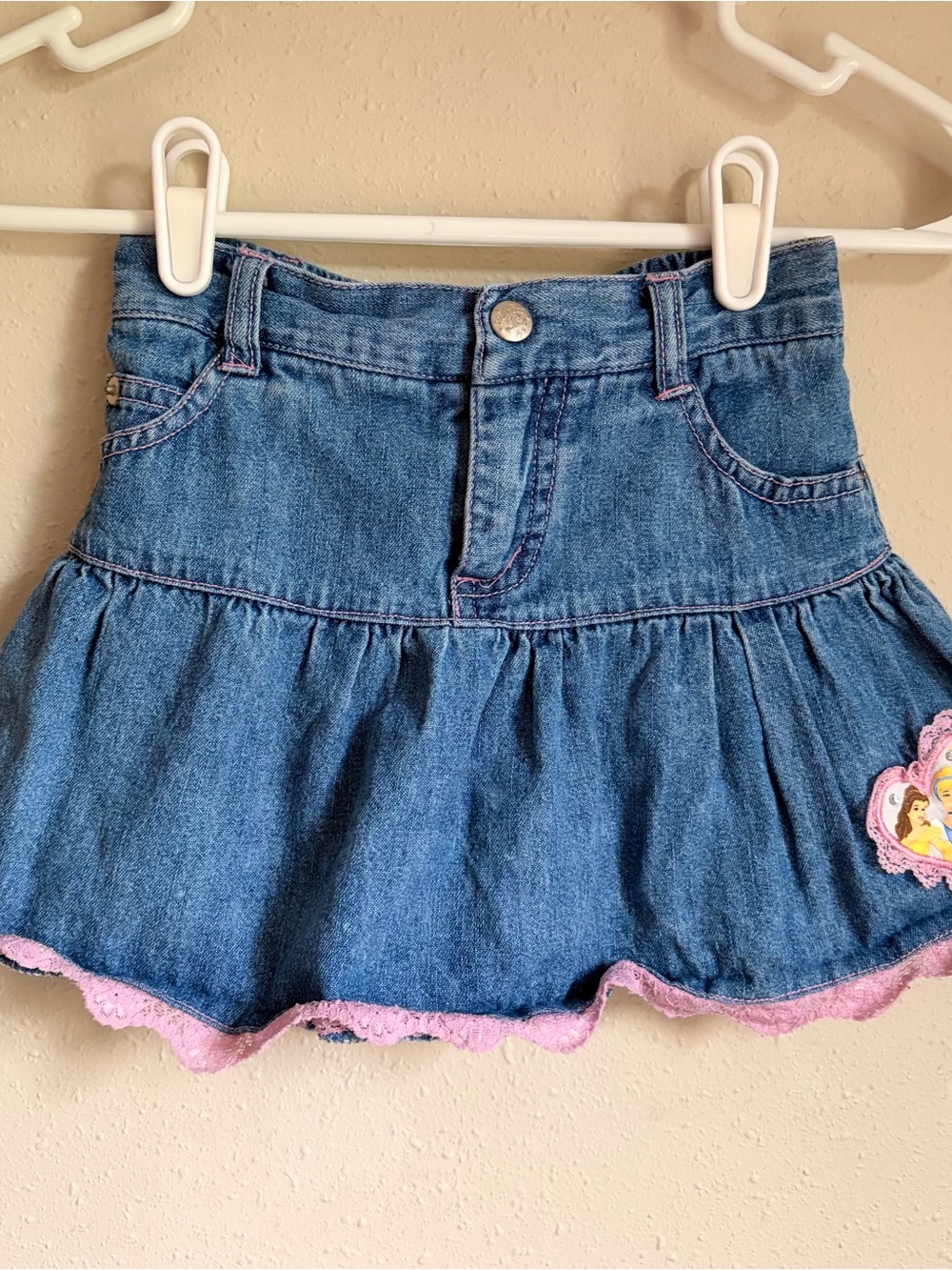 Vintage Y2K Disney Princess Girls Denim Skirt with Pink Trim